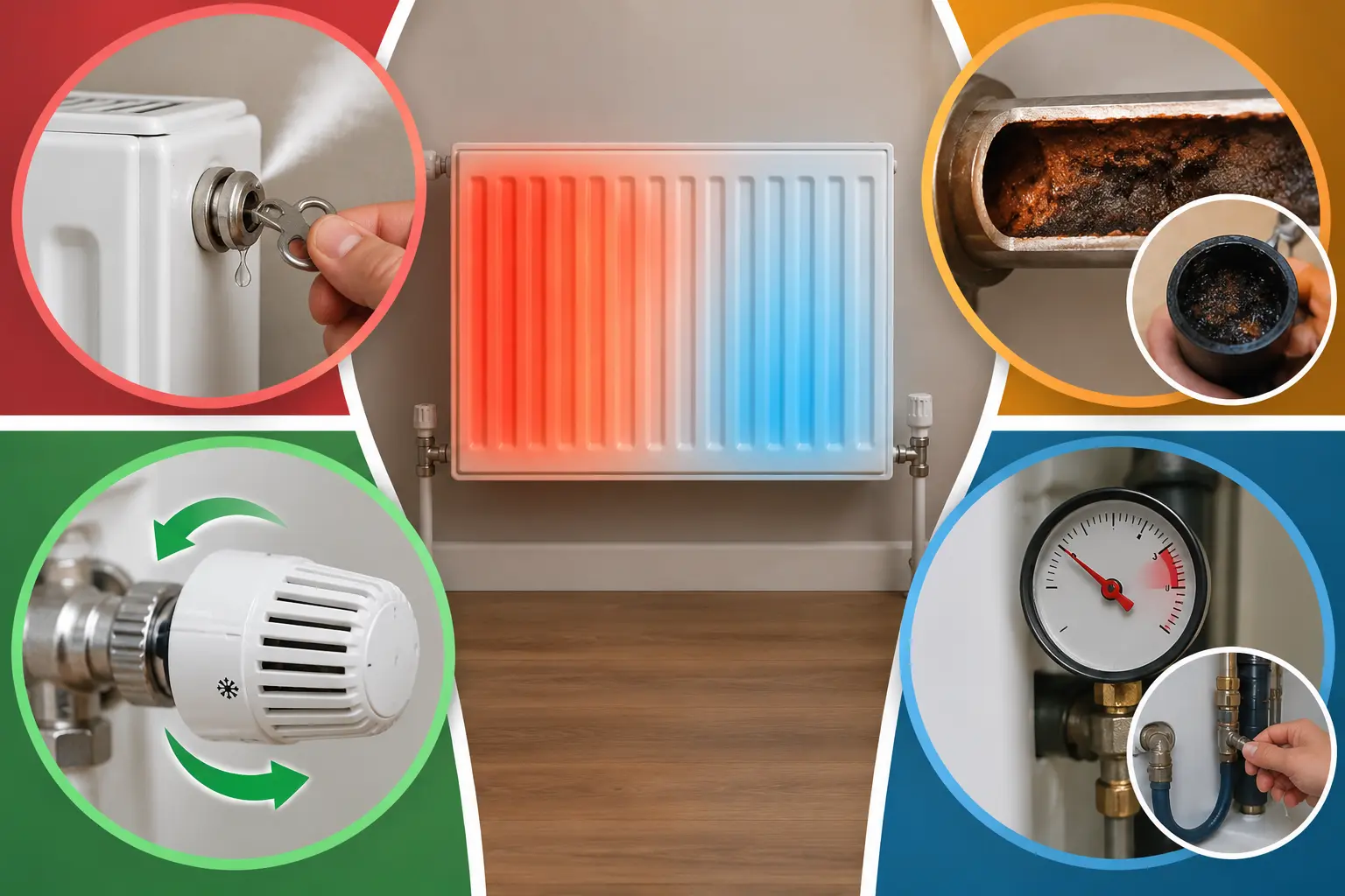 Radiator with cold patches showing common causes of uneven heating